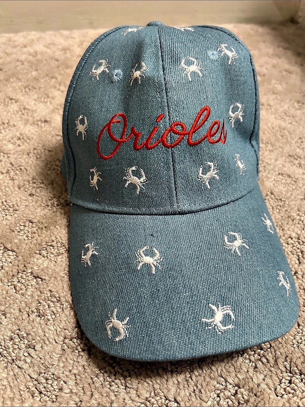 Orioles Denim Embroidered Crab Print Ballcap, Like New
